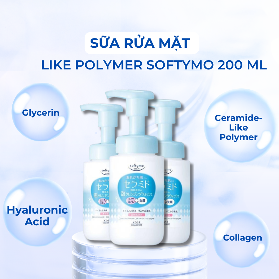 SỮA RỬA MẶT & TẨY TRANG TẠO BỌT DƯỠNG ẨM BỔ SUNG CERAMIDE LIKE POLYMER SOFTYMO